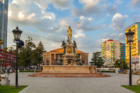 Batumi Georgia 11 July 2017: Neptune Monument near Ilya Chavchavadze State Drama Theatre in Batumi, Georgia.のeditorial素材
