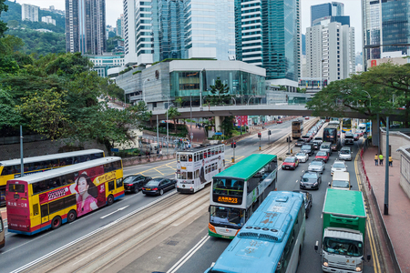 Hong Kong January 29, 2016: Traffic on highway in Hong Kong downtown nearby of Bank of China Towerのeditorial素材