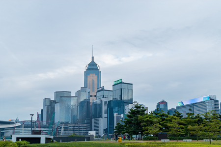 Hong Kong January 29, 2016: City skyscrapers are famous landmarks of Hong Kong. Hong Kong is one of the most densely populated areas in the world.のeditorial素材