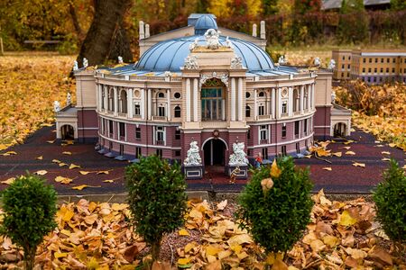 KIEV, UKRAINE October 21, 2018: Model of Odessa Opera and Ballet. Autumn amusement park in Kiev, Ukraine in miniature. Sights of Ukraine ancient houses, churches, museums, fortresses templesのeditorial素材