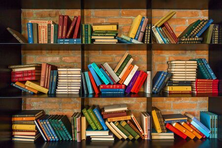 Kiev, Ukraine July 25, 2018: The library in the hotel is a book of different authors on the shelves....