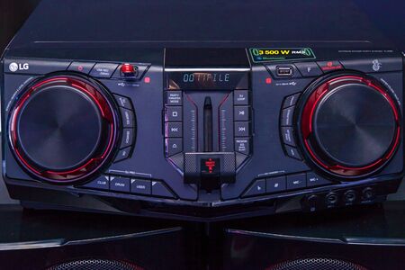 Kiev, Ukraine June 12, 2018: LG Company presents new home appliances TVs, refrigerators, washing machines, microwaves, telephones and music systemsのeditorial素材