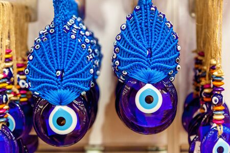 Group of traditional Turkish Amulet Evil Eye - The Blue Eye backgroundの写真素材