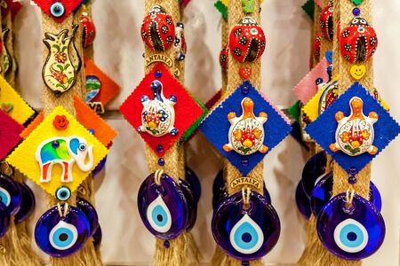Group of traditional Turkish Amulet Evil Eye - The Blue Eye backgroundの写真素材