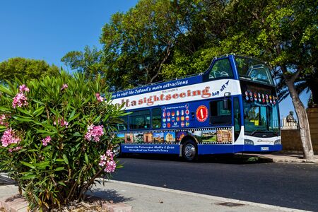 Valletta Malta June 18, 2019: Bus for tourists with routes to the interesting sights of the island of Maltaのeditorial素材