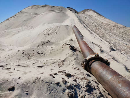 Alluvium and extraction of sand from the Dnieper River. Dredger operation method