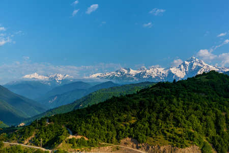 The road to Svaneti with mountain landscapes and beautiful views, Svan towers and old abandoned...