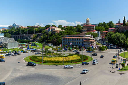 Tbilisi Georgia June 30, 2017: Central square in a new park in the old town of Tbilisi, Georgia