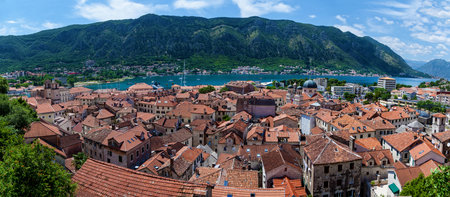 Aerial view of the old town of Kotor, Montenegroの写真素材