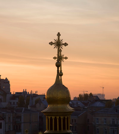 The old domes at sunset among the city.の写真素材