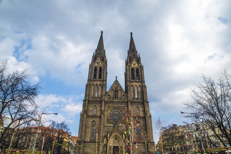 Front view of the main entrance to the cathedral in Prague, Czech Republicの写真素材
