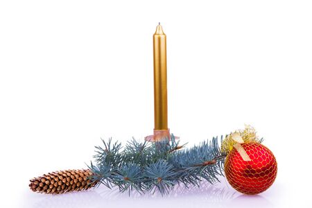 Christmas composition with a candleの写真素材