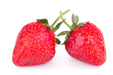 two ripe strawberries isolatedの写真素材