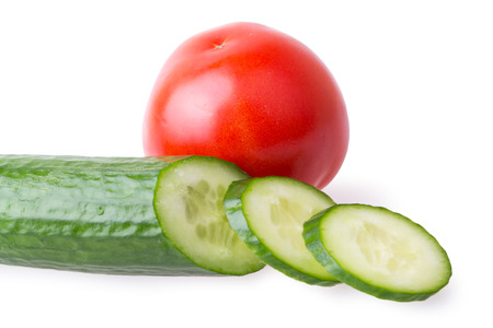 fresh cucumber and tomato isolatedの写真素材