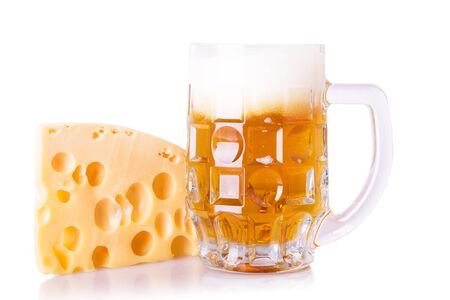 fresh beer with cheeseの写真素材