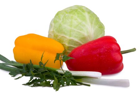 cabbage, peppers and onionsの写真素材