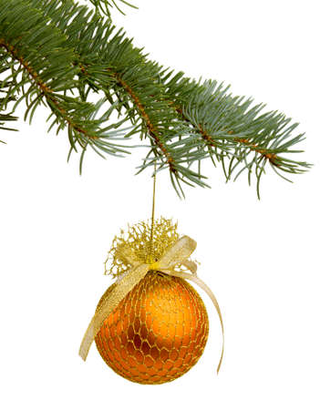 Christmas tree branch with a toyの写真素材
