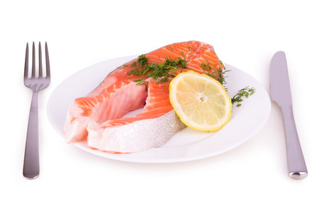 salmon on a plate isolatedの写真素材