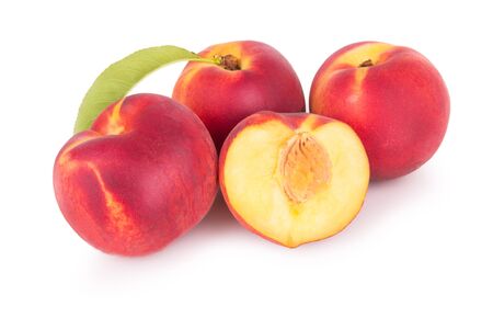 Group of fresh peaches isolatedの写真素材