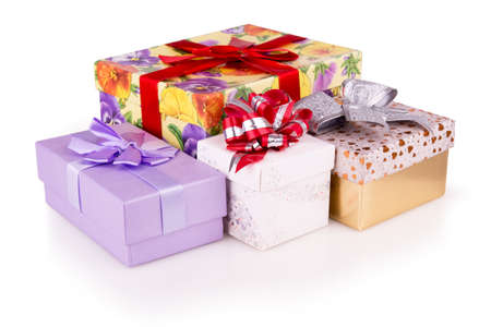 Group of Christmas gifts on a white backgroundの写真素材