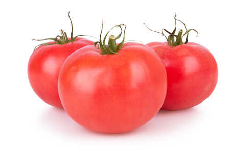 three ripe red tomato isolatedの写真素材