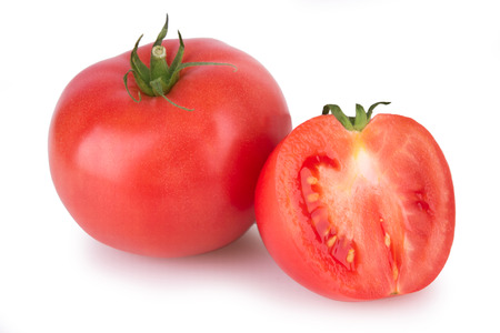 two ripe red tomato isolatedの写真素材
