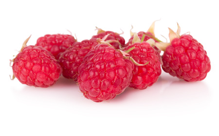 group of raspberries on white backgroundの写真素材