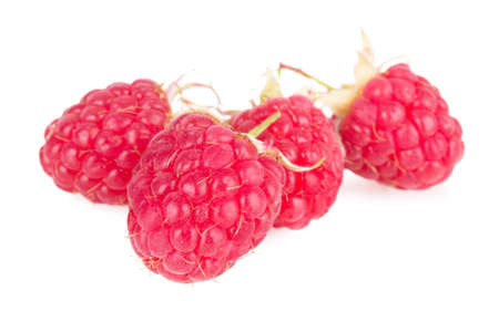 ripe raspberries on a white backgroundの写真素材