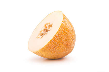 cut ripe melon on a white backgroundの写真素材