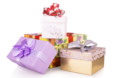 colorful Christmas gifts on a white backgroundの写真素材