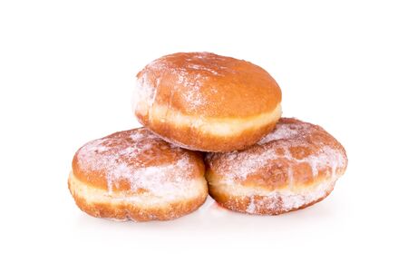 Fresh fried donuts with powdered sugar isolatedの写真素材