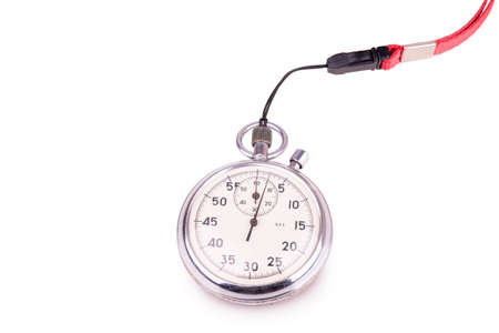 old metalic stopwatch on white background closeupの写真素材
