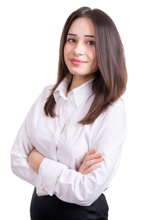 beautiful business girl with crossed arms isolatedの写真素材