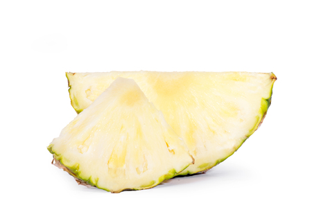 two slices of pineapple on a white background closeupの写真素材