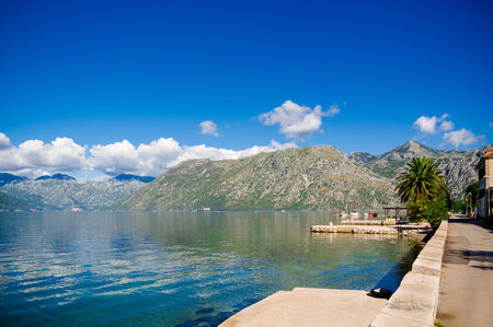 Harbour and yachts at of Boka Kotor bay (Boka Kotorska), Montenegro, Europe.の写真素材