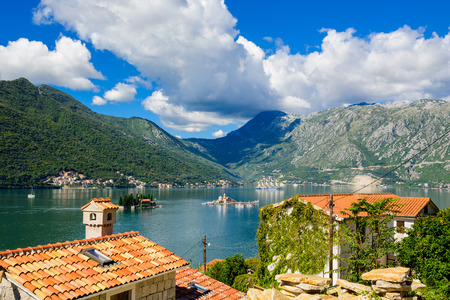 Harbour and yachts at of Boka Kotor bay (Boka Kotorska), Montenegro, Europe.の写真素材