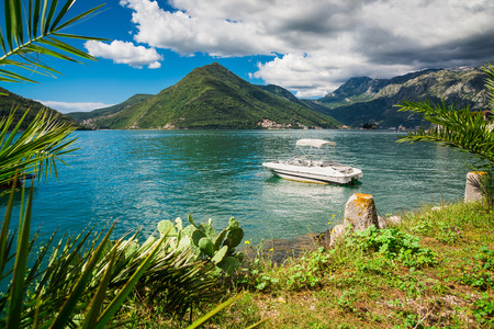Harbour and yachts at Boka Kotor bay (Boka Kotorska), Montenegro, Europe.の写真素材