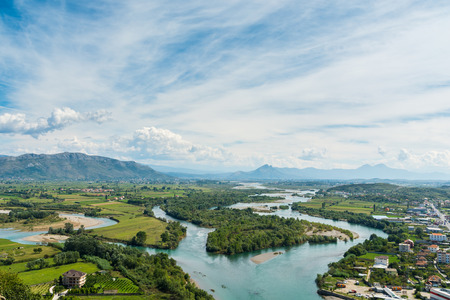 View near Shkodar city from Rozafa Castle, Albaniaの写真素材