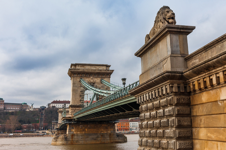 Panorama cityscape of famous tourist destination Budapest with Danube and bridges. Travel landscape in Hungary, Europe.の写真素材