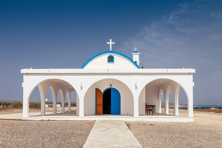 Ayia Thekla (Saint Thecla) orthodox church near of Ayia Napa and Cavo Greco, Cyprus island, Mediterranean Sea. Bright sunny day.の写真素材