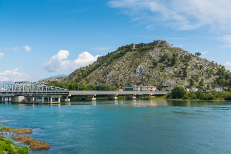 View near Shkodar city from Rozafa Castle, Albaniaの写真素材