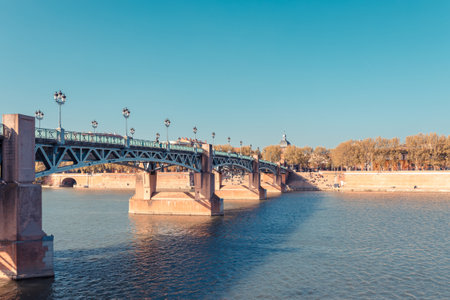 French ancient town Toulouse and Garonne river panoramic view. Toulouse is the capital of Haute Garonne department and Occitanie region, France, South Europe. Famous city and tourist destination.の写真素材