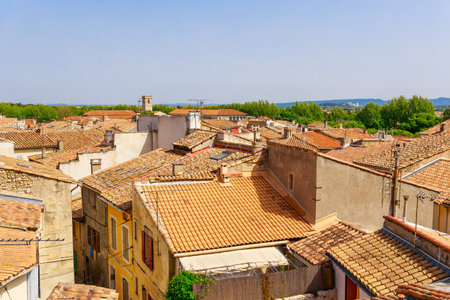 Panorama of ancient town Arles in Provence and Cote d'Azur, France, South Europe. Famous tourist destination with old Roman Artenaの写真素材