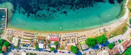 Aerial view of the beach in Budva, Montenegro.の写真素材