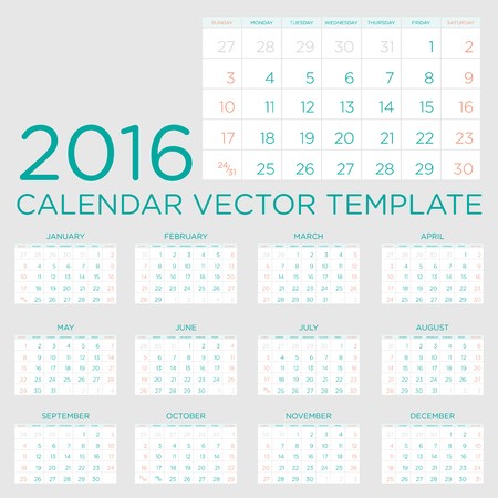 Calendar vector template 2016 in a grey and green gamma.のイラスト素材