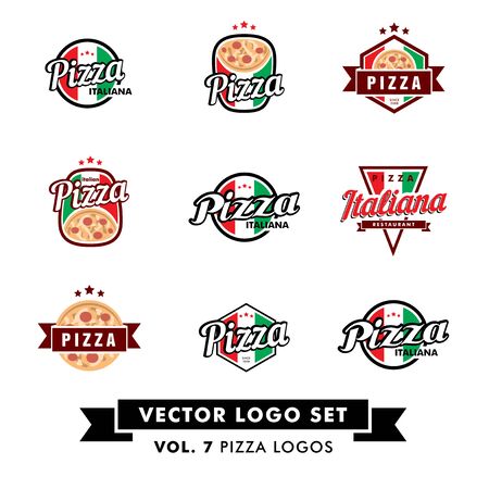 Retro Vintage Pizza Restaurant Vector Logo Setのイラスト素材