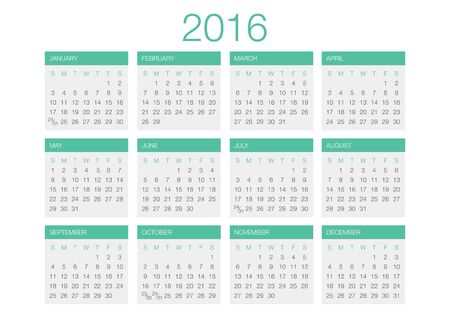 Calendar vector template 2016 in a grey and green gamma.のイラスト素材