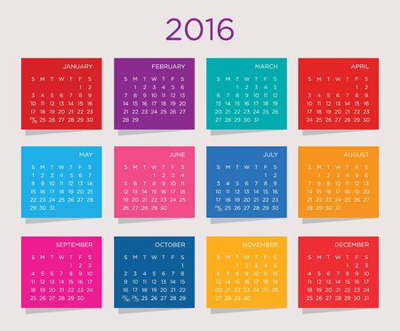 Calendar vector template 2016 on a multicolor background gamma.のイラスト素材
