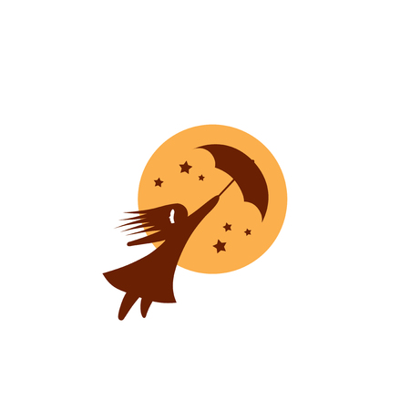 A girl is flying on umbrella vector templateのイラスト素材