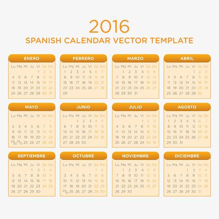 Vector Template of Spanish Calendar 2016 yearのイラスト素材